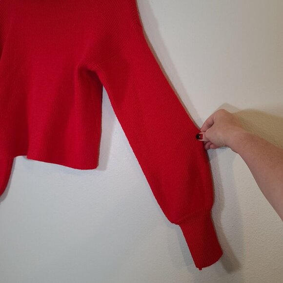 Urban Outfitters "Tia" Red Ribbed Cropped Turtleneck Balloon Sleeve Sweater Med - Picture 3 of 8